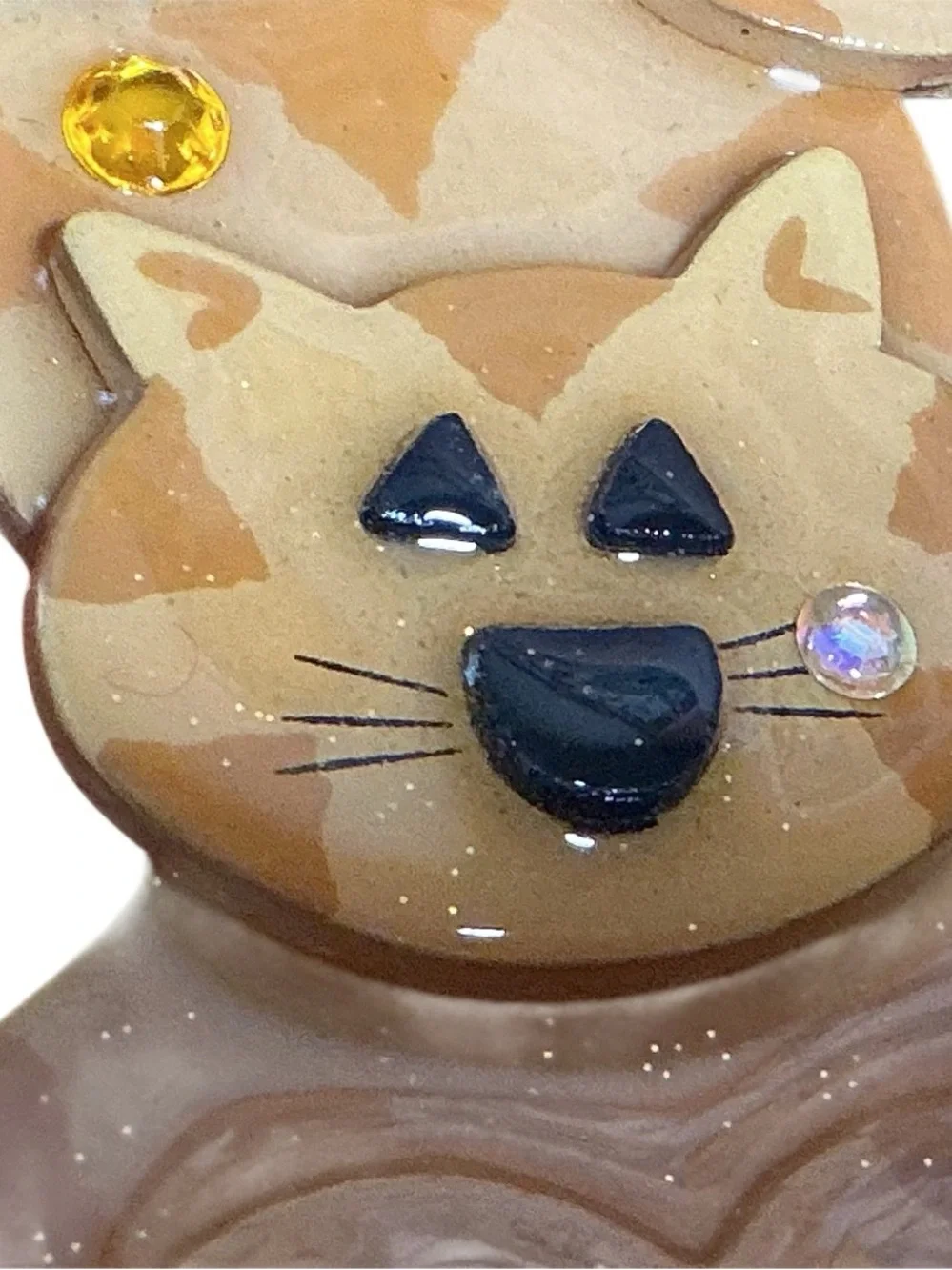 Cute Orange Tabby Cat Keychain Handmade Layered Wooden Charm Rhinestone Sparkle